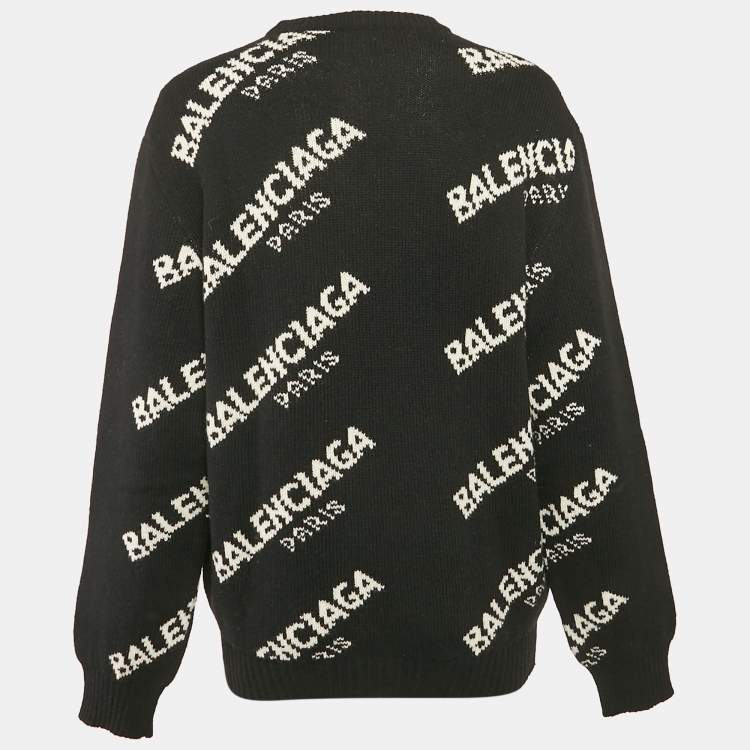 Pre Owned Balenciaga Black Logo Jacquard Knit Jumper L