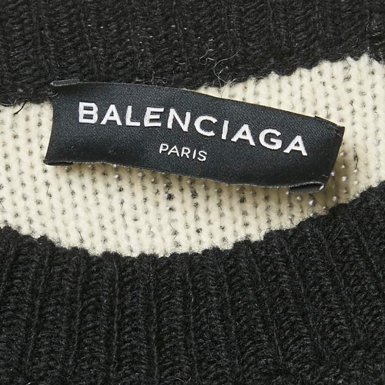Pre Owned Balenciaga Black Logo Jacquard Knit Jumper L