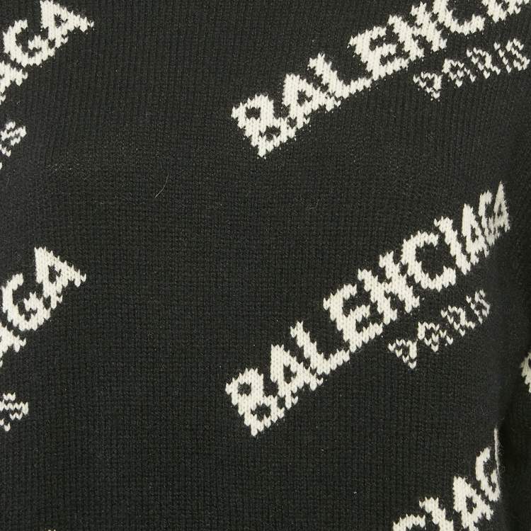 Pre Owned Balenciaga Black Logo Jacquard Knit Jumper L