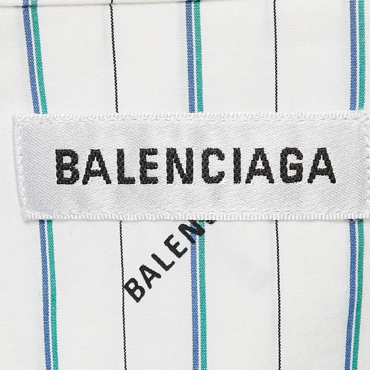 Pre Owned Balenciaga White Stripe Print Cotton Button Front Oversized Shirt S