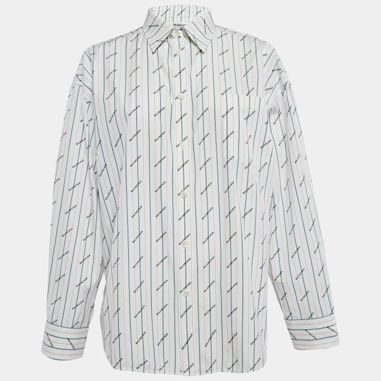 Pre Owned Balenciaga White Stripe Print Cotton Button Front Oversized Shirt S
