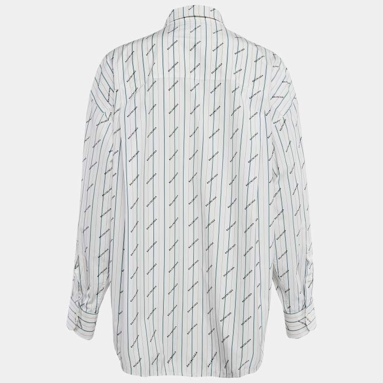 Pre Owned Balenciaga White Stripe Print Cotton Button Front Oversized Shirt S