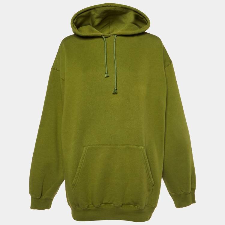 Pre Owned Balenciaga Green Logo Print Cotton Hooded Sweatshirt L