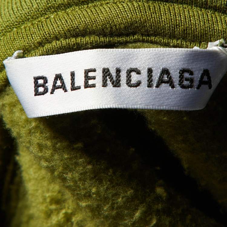 Pre Owned Balenciaga Green Logo Print Cotton Hooded Sweatshirt L