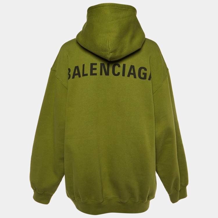 Pre Owned Balenciaga Green Logo Print Cotton Hooded Sweatshirt L