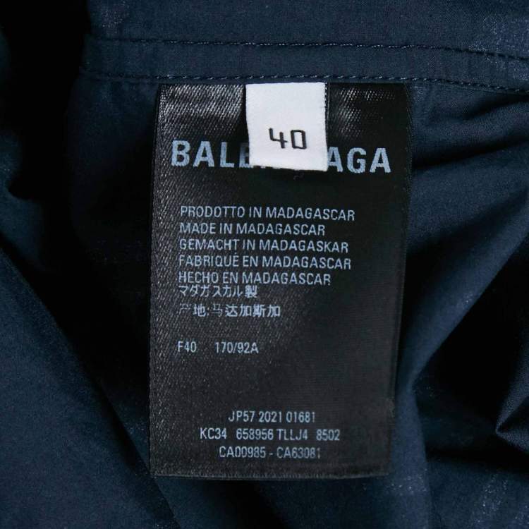 Pre Owned Balenciaga Midnight Blue Logo Print Cotton Unisex Oversized Shirt M