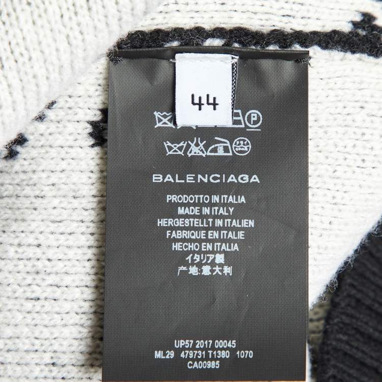Pre Owned Balenciaga Black All Over Logo Wool Knit Sweater L
