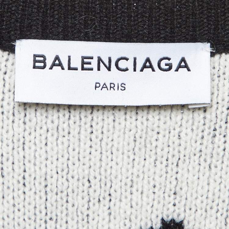 Pre Owned Balenciaga Black All Over Logo Wool Knit Sweater L