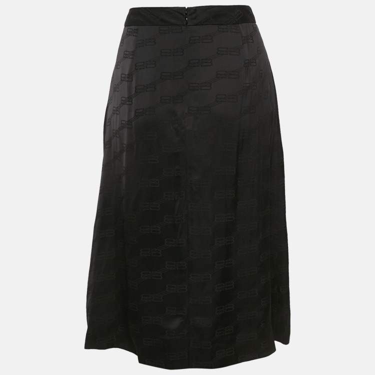 Pre Owned Balenciaga Black Logo Jacquard Crepe Midi Skirt M