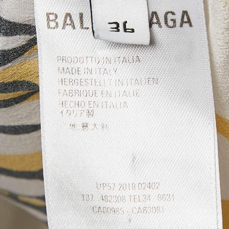 Pre Owned Balenciaga Multicolor Silk Logo Print Tie-Up Neck Detail Blouse S