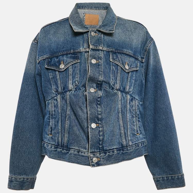 Pre Owned Balenciaga Blue Denim Dart Detail Button Front Jacket S