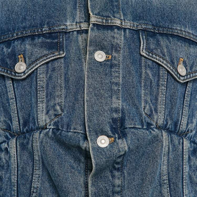 Pre Owned Balenciaga Blue Denim Dart Detail Button Front Jacket S