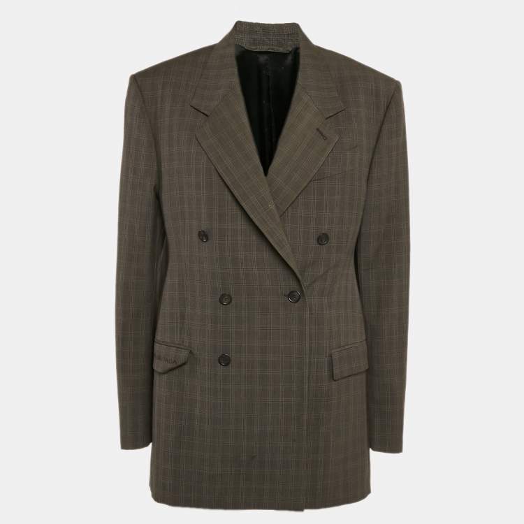 Pre Owned Balenciaga Grey Prince Of Wales Check Wool Blend Double Breasted Blazer S