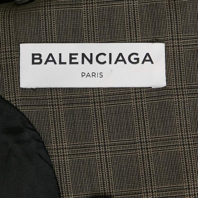 Pre Owned Balenciaga Grey Prince Of Wales Check Wool Blend Double Breasted Blazer S