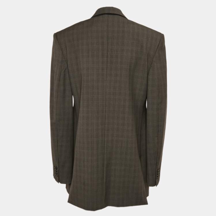 Pre Owned Balenciaga Grey Prince Of Wales Check Wool Blend Double Breasted Blazer S