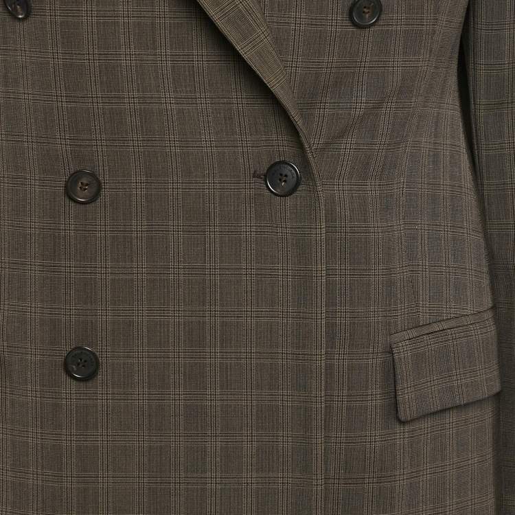 Pre Owned Balenciaga Grey Prince Of Wales Check Wool Blend Double Breasted Blazer S