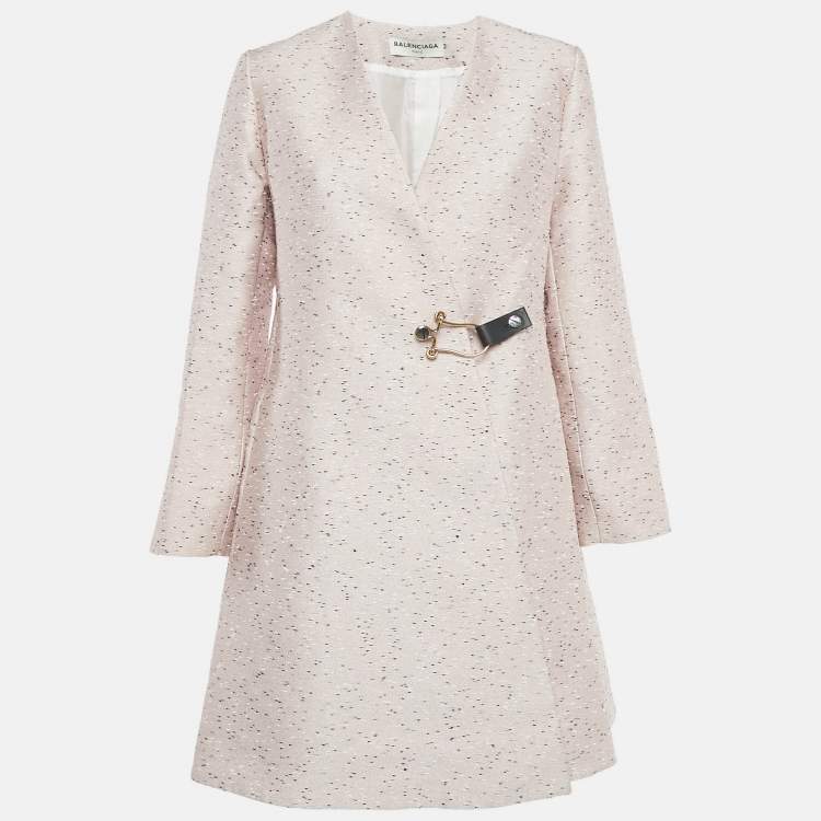 Pre Owned Balenciaga Pink Slubbed Silk Blend Mid-Length Coat M