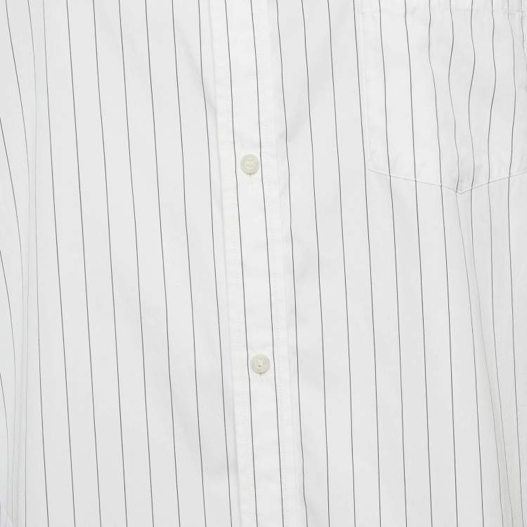 Pre Owned Balenciaga White Logo Printed Stripe Cotton Button Front Oversized Shirt S