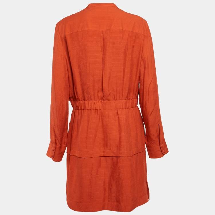 Pre Owned Balenciaga Orange Silk Long Sleeve Short Dress L 