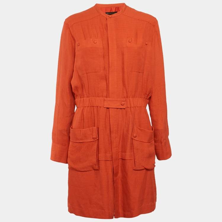 Pre Owned Balenciaga Orange Silk Long Sleeve Short Dress L 