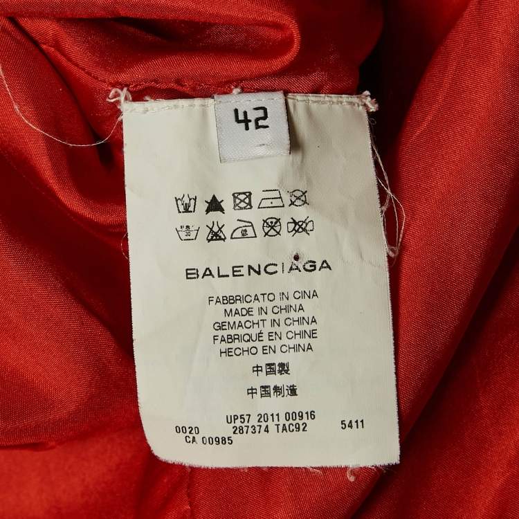 Pre Owned Balenciaga Orange Silk Long Sleeve Short Dress L 