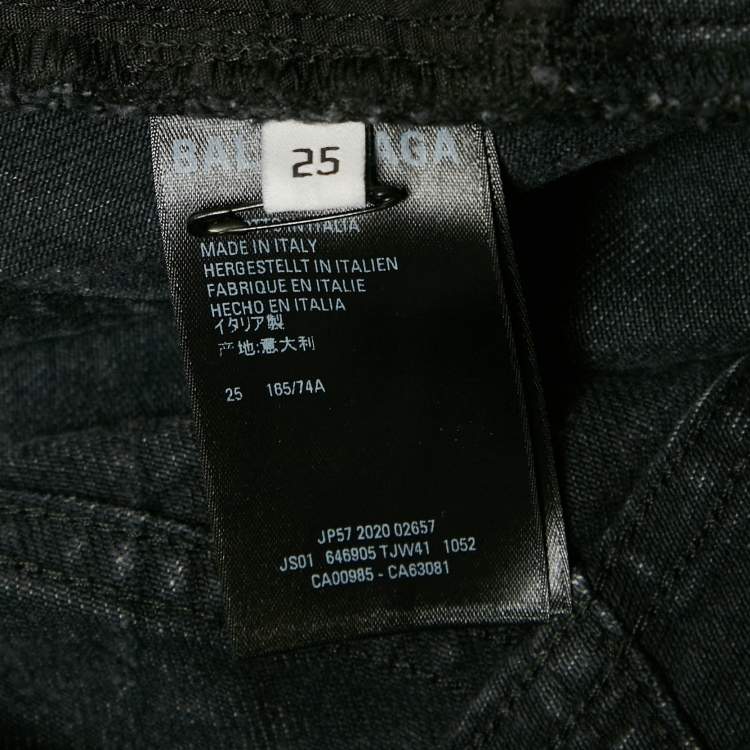 Pre Owned Balenciaga Black Logo Print Denim Mid-Rise Shorts S