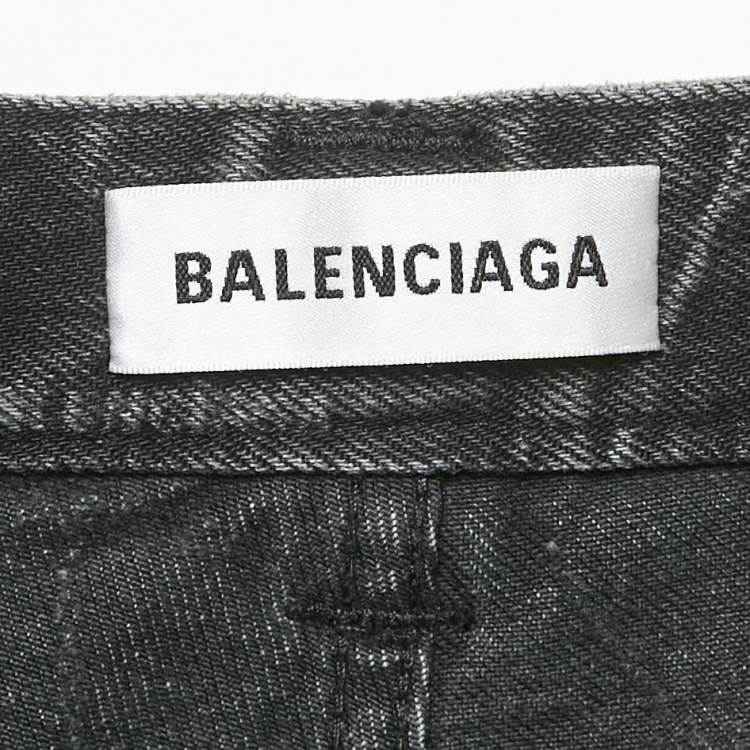 Pre Owned Balenciaga Black Logo Print Denim Mid-Rise Shorts S