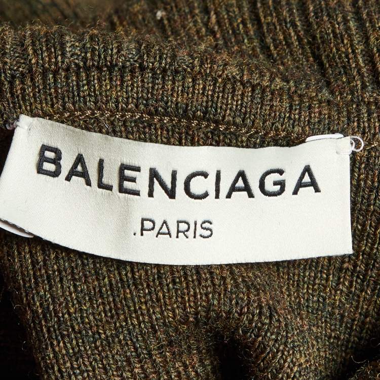 مملوكة مسبقًا Balenciaga Green Wool Knit Turtle Neck Midi Dress S
