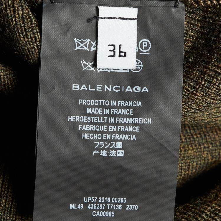 مملوكة مسبقًا Balenciaga Green Wool Knit Turtle Neck Midi Dress S