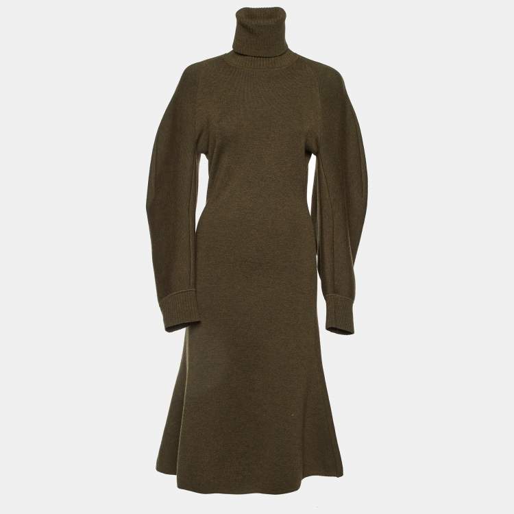 مملوكة مسبقًا Balenciaga Green Wool Knit Turtle Neck Midi Dress S