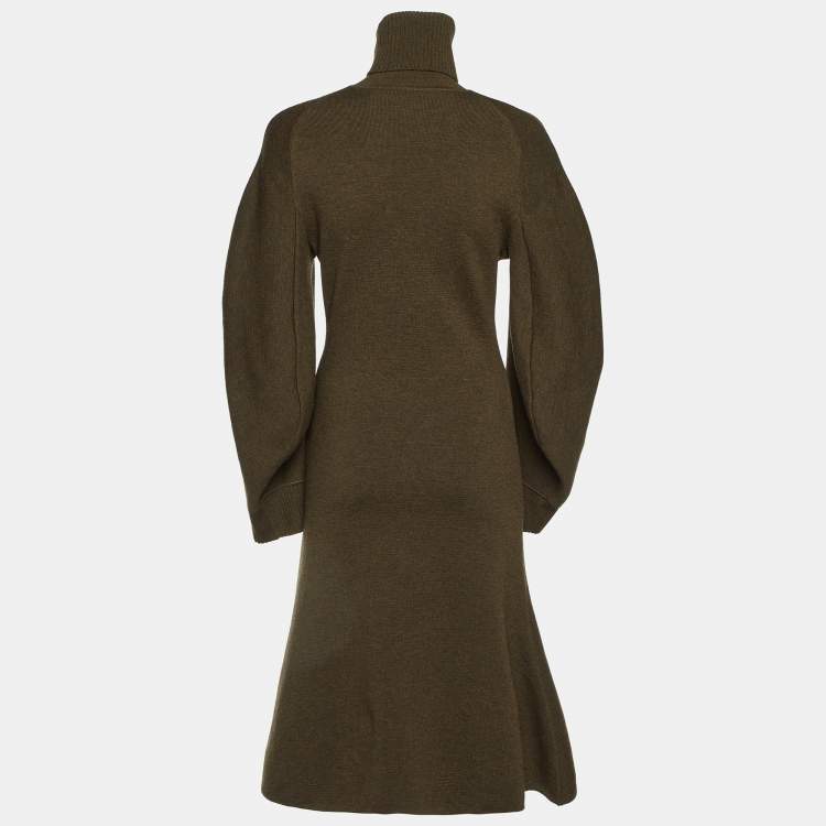 مملوكة مسبقًا Balenciaga Green Wool Knit Turtle Neck Midi Dress S