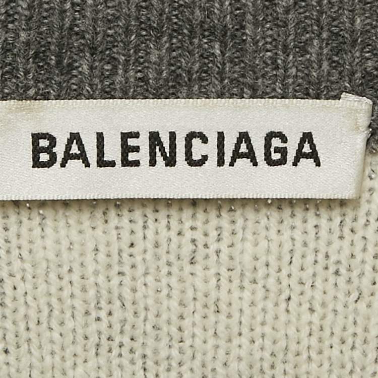 Pre Owned Balenciaga Grey Logo Intarsia Wool Knit Sweater S