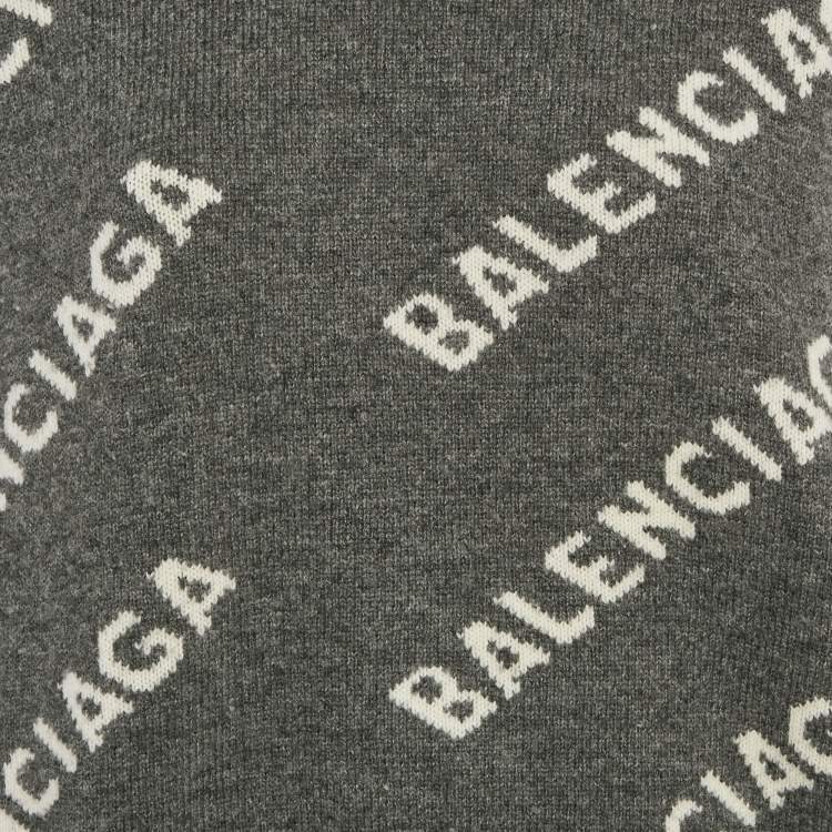 Pre Owned Balenciaga Grey Logo Intarsia Wool Knit Sweater S