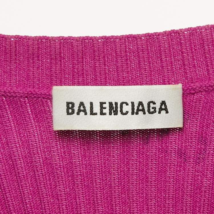 Pre Owned Balenciaga Purple Logo Print Rib Knit Long Sleeve Jumper M