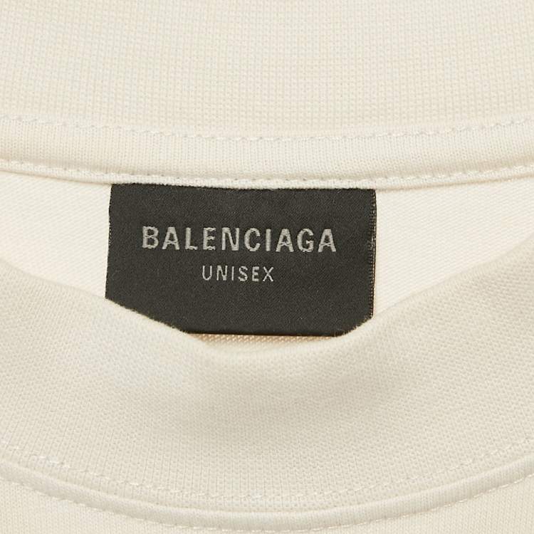 Pre Owned Balenciaga Unisex Cream Logo Print Crewneck T-Shirt L