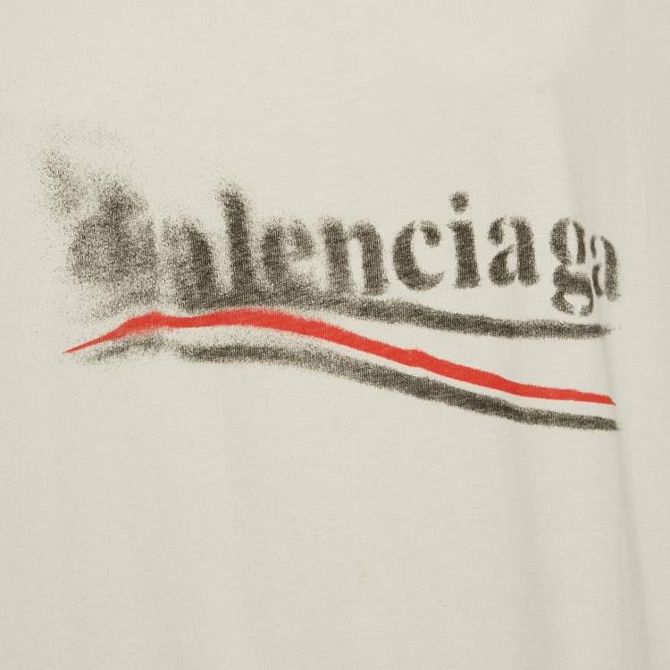 Pre Owned Balenciaga Unisex Cream Logo Print Crewneck T-Shirt L