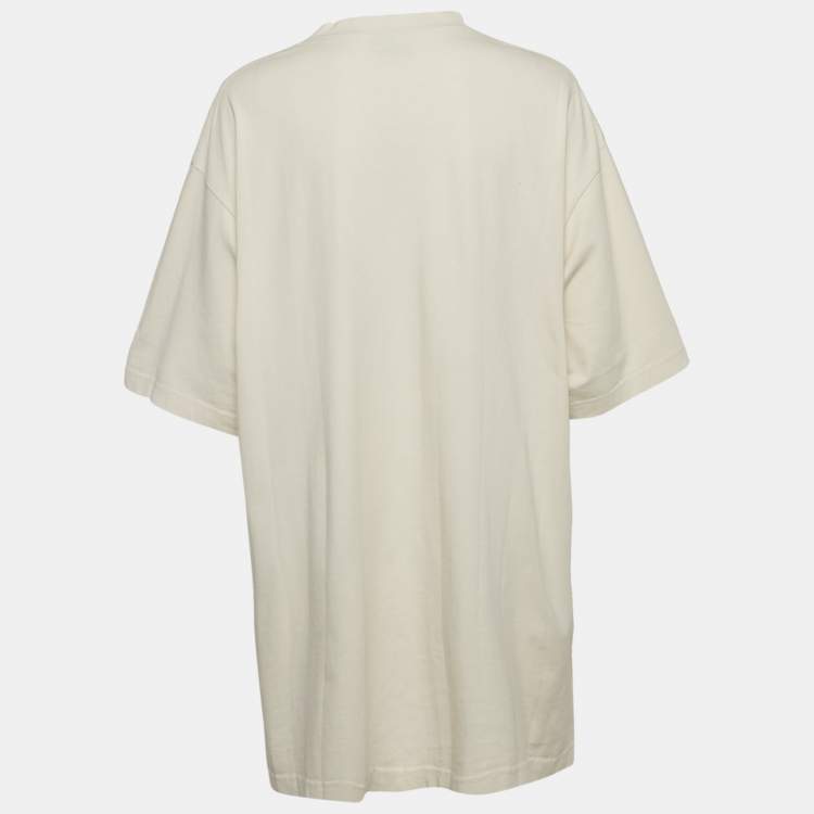 Pre Owned Balenciaga Unisex Cream Logo Print Crewneck T-Shirt L