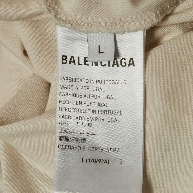 Pre Owned Balenciaga Unisex Cream Logo Print Crewneck T-Shirt L