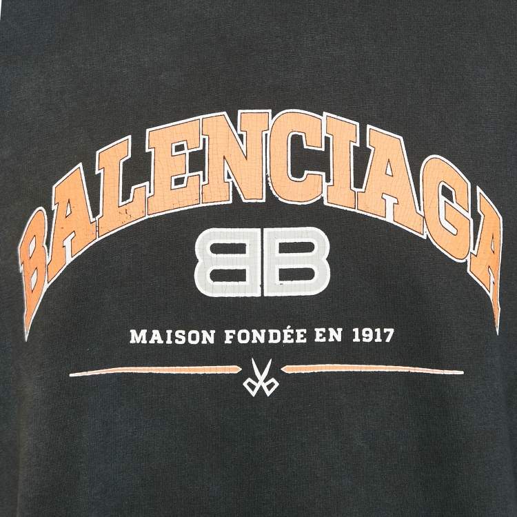 Pre Owned Balenciaga Unisex Black Logo Print Distressed T-Shirt M