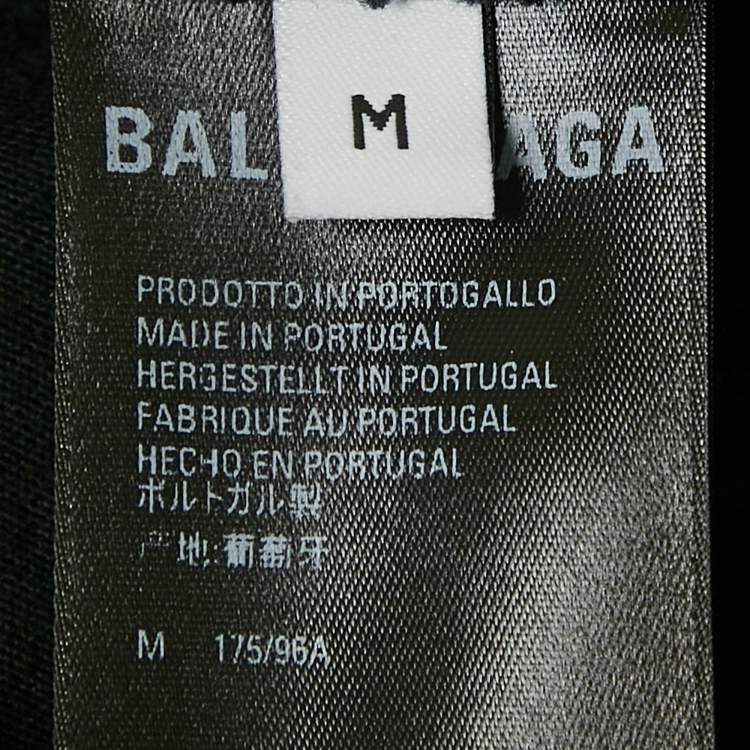 Pre Owned Balenciaga Unisex Black Logo Print Distressed T-Shirt M