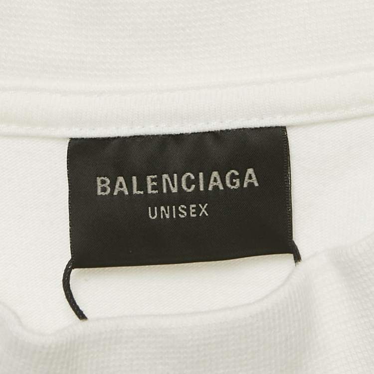 Pre Owned Balenciaga White Printed Cotton Crew Neck Oversized T-Shirt M
