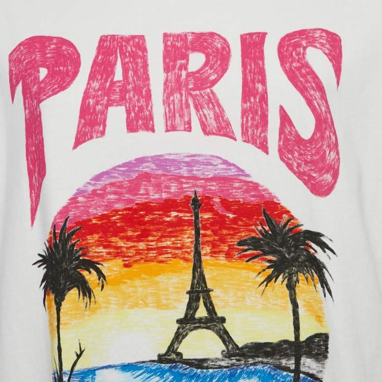 Pre Owned Balenciaga White Printed Cotton Crew Neck Oversized T-Shirt M