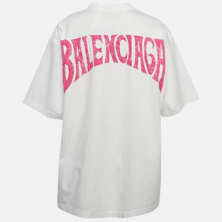 Pre Owned Balenciaga White Printed Cotton Crew Neck Oversized T-Shirt M