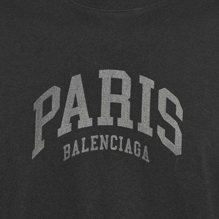 Pre Owned Balenciaga Black Logo Print Jersey T-Shirt M