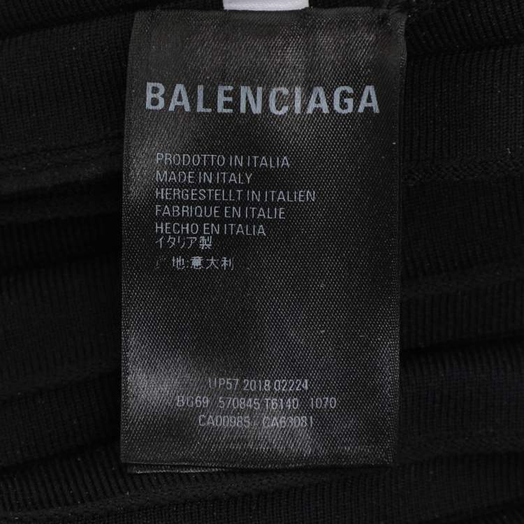 Pre Owned Balenciaga Black All-Over Logo Print Knit Pleated Midi Skirt M