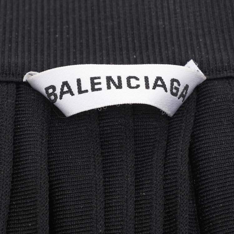 Pre Owned Balenciaga Black All-Over Logo Print Knit Pleated Midi Skirt M