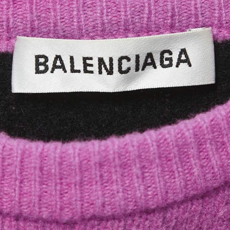 Pre Owned Balenciaga Pink Logo Intarsia Wool Crewneck Sweatshirt M