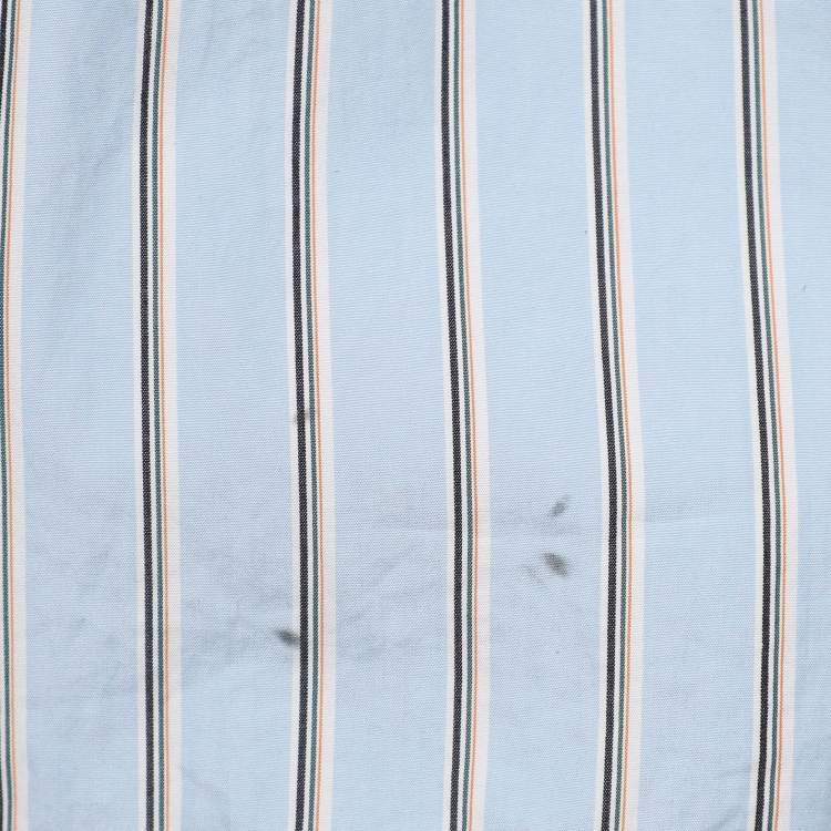 Pre Owned Balenciaga Blue Striped Cotton Logo Print Oversized Shirt S