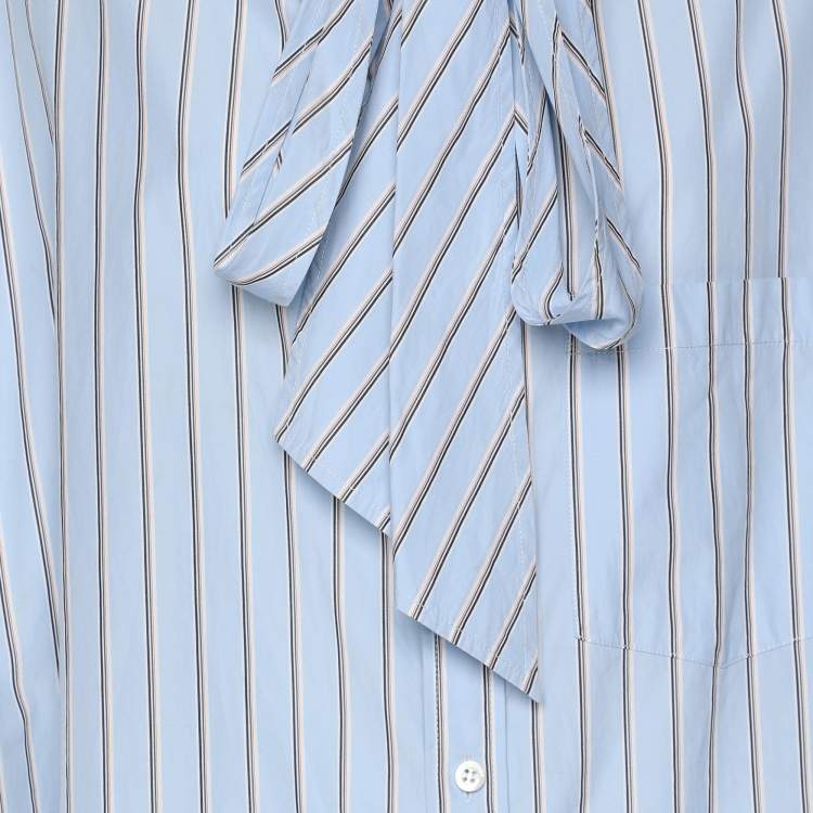 Pre Owned Balenciaga Blue Striped Cotton Logo Print Oversized Shirt S