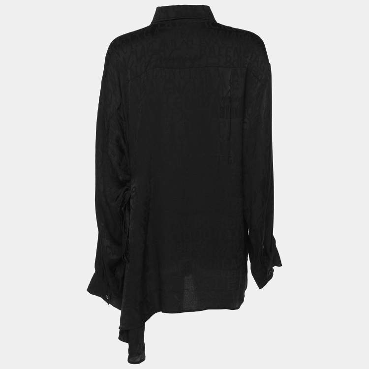 Pre Owned Balenciaga Black Logo Printed Silk Long Sleeve Shirt M